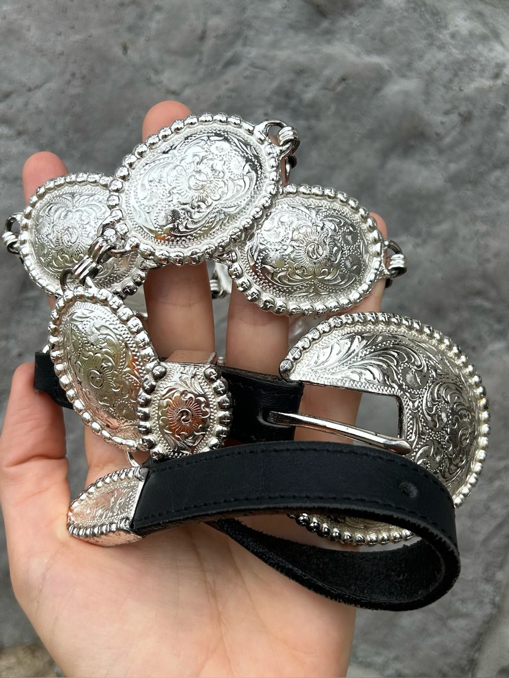 Tony Lama Womens Concho Belt Size 28 Black Silver Western Cowgirl Rustic Boho - Picture 3 of 5